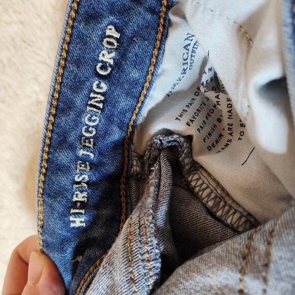 American Eagle Outfitters Hi Rise Jegging Crop Shark Bite 00 Short Jeans Blue - Picture 5 of 9